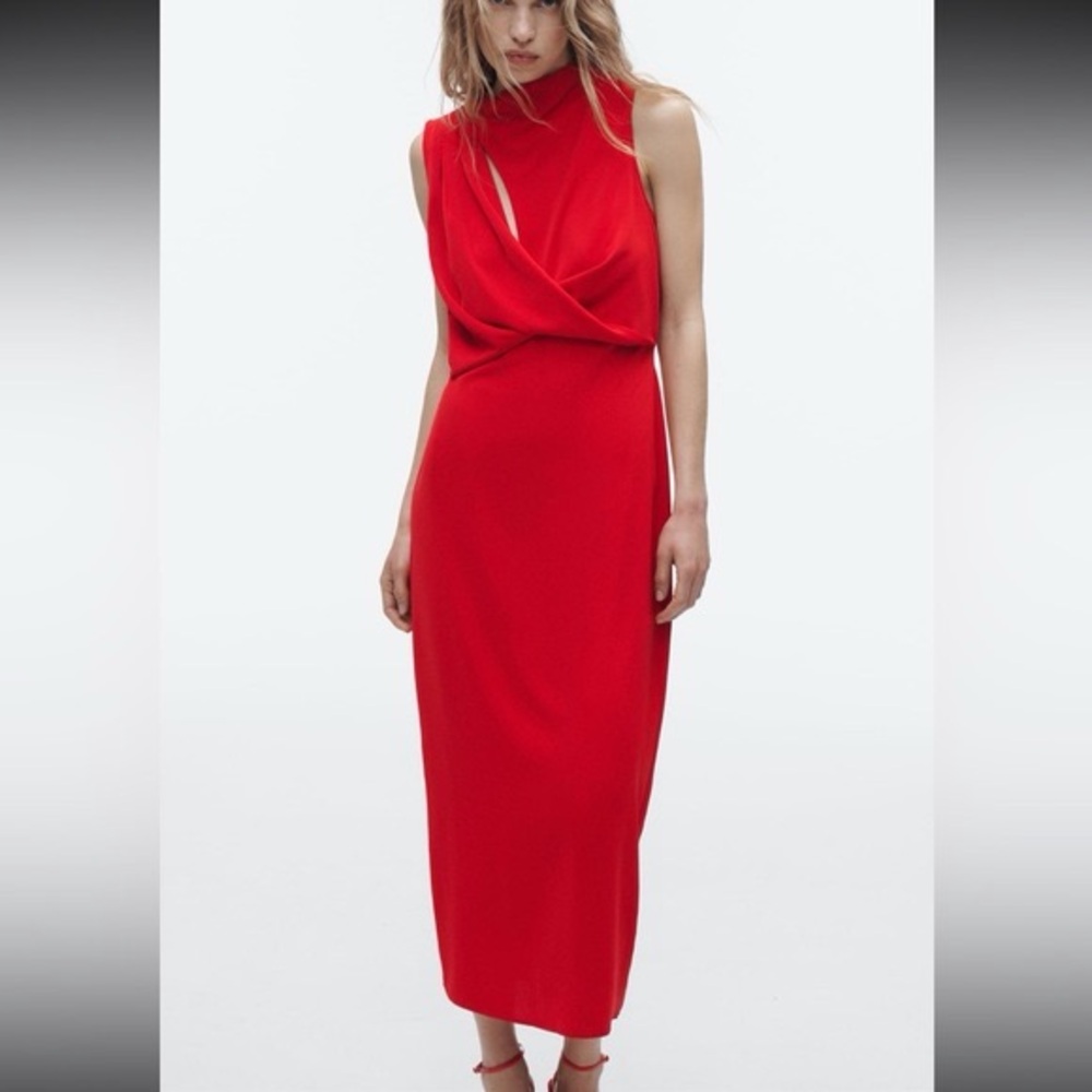 Zara sexy draped Red Midi Dress